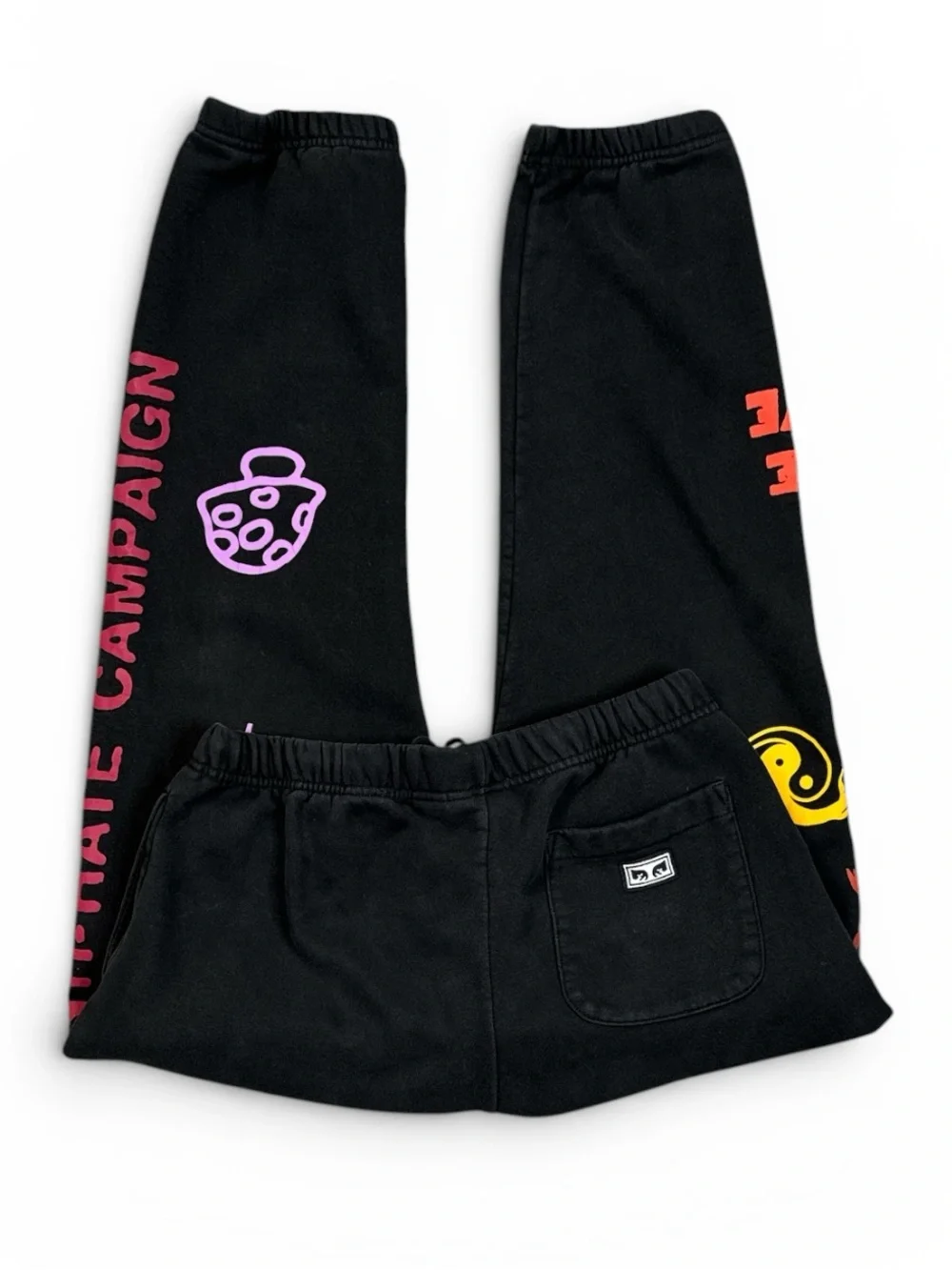 OBEY ANTI HATE UNISEX GRAPHIC JOGGER SWEATPANTS BLACK STREETWEAR PUNK GRUNGE